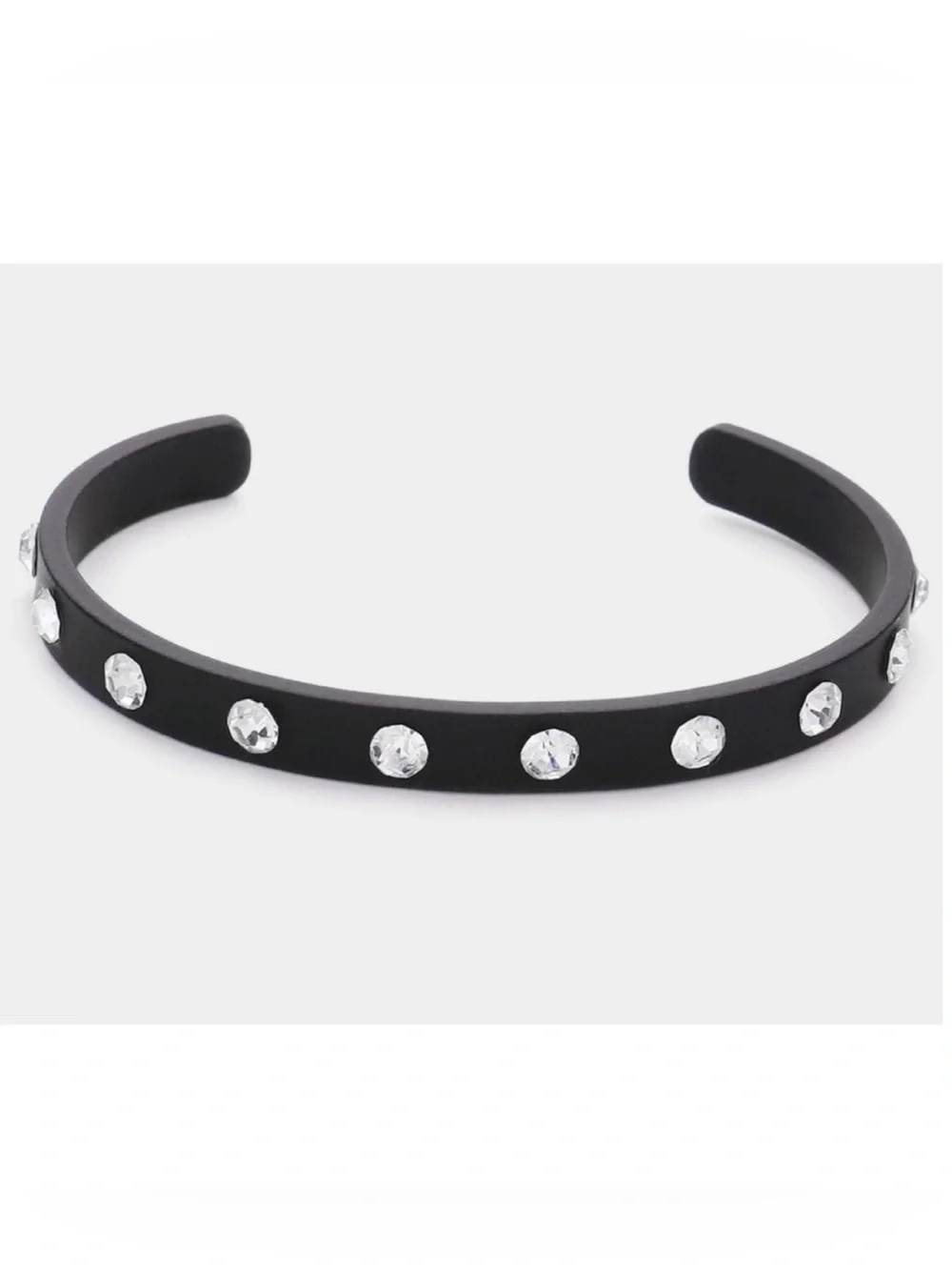 Rhinestone embellished black cuff bracelet
